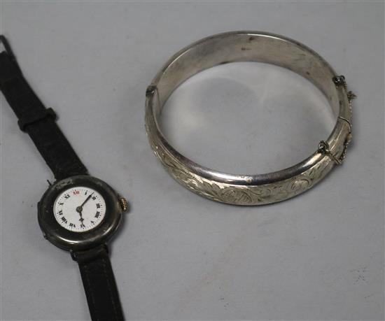 A George V silver watch, London 1916 and a silver bangle